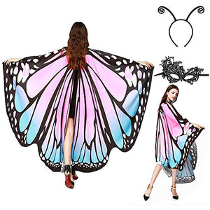 Butterfly Wings for Women, Butterfly Shawl Fairy Ladies Cape Nymph Pixie Costume Accessory (Pink Blue) - Glow-Paradise