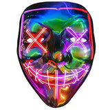 Halloween Purge Mask Light up - CHAOYU LED Scary Face Mask 2 Color Glow Mask with 3 Light Modes Masquerade Costume for Adults Kids Men Women(Red & Purple) - Glow-Paradise