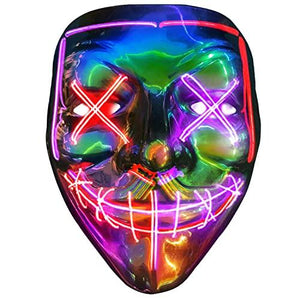 Halloween Purge Mask Light up - CHAOYU LED Scary Face Mask 2 Color Glow Mask with 3 Light Modes Masquerade Costume for Adults Kids Men Women(Red & Purple) - Glow-Paradise
