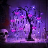 TURNMEON 24 Inch 32 LED Halloween Willow Tree Decorations with Timer DIY 8 Bats Purple Lights Battery Operated Artificial Black Spooky Tree Tabletop Indoor Home Party Holiday Halloween Decor - Glow-Paradise