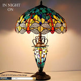 WERFACTORY Tiffany Table Lamp Sea Blue Yellow Stained Glass Dragonfly Mather-Daughter Vase Table Lamp 16X16X24 Inches Desk Light Decor Bedroom Living Room Home Office (LED Bulb Included) S128 Series - Glow-Paradise