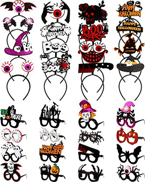 32 Pcs Halloween Accessories Halloween Glasses Halloween Spider Ghost Pumpkin Hair Hoop Halloween Headband Assorted Halloween Party Favors for Halloween Costume Funny Cosplay Props Decorations - Glow-Paradise