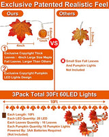 3 Pack Fall Garland with Pumpkin Lights & Enlarged Maple Fall String Lights Halloween Pumpkins Lights, 30Ft 60LED Waterproof Battery Operated Fall Decorations Home Indoor Outdoor Thanksgiving Decor - Glow-Paradise