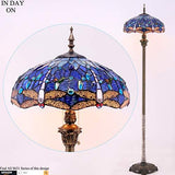 WERFACTORY Tiffany Floor Lamp Dragonfly Blue Stained Glass Standing Reading Light 16X16X64 Inches Antique Pole Corner Lamp Decor Bedroom Living Room Home Office (LED Bulb Included) S631 Series - Glow-Paradise