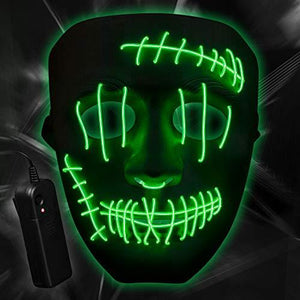 ILEBYGO Halloween LED Purge Mask Scary Light Up Mask with EL Wire 3 Flashing-Modes for Halloween Festival, Party, Cos play (Green) - Glow-Paradise