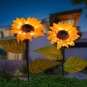 Solar Lights Outdoor Garden Decor, Patio Decor, 2PCS 26'' Waterproof LED Sunflower Decorative Lights for Backyard Decorations Outdoor, Path Light for Courtyard Sidewalk Terrace Lawn Backyard - Glow-Paradise