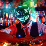 Halloween Scary Mask with LED Gloves Kit, LED Costume Mask EL Wire Light Up Mask for Halloween Costume Festival Cosplay (Blue & Green) - Glow-Paradise
