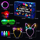 Light Up Birthday Halloween Party Supplies - 65 Pack Glow In The Dark Neon Disc LED Party Favors Toys for Adults Kids, 5 LED Flashing Glasses 5 Headbands 10 Bracelets 5 Necklaces 40 Finger Lights - Glow-Paradise