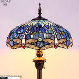 WERFACTORY Tiffany Floor Lamp Dragonfly Blue Stained Glass Standing Reading Light 16X16X64 Inches Antique Pole Corner Lamp Decor Bedroom Living Room Home Office (LED Bulb Included) S631 Series - Glow-Paradise