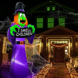 TURNMEON 8 Ft Giant Halloween Inflatables Witch Outdoor Decorations, Scary Witch Holds I Smell Children Banner LED Lights Blow Up Yard Halloween Decor Garden Lawn Holiday Party Home with Stakes Tether - Glow-Paradise
