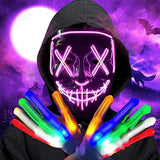 Halloween Scary Mask with LED Gloves Kit, LED Costume Mask EL Wire Light Up Mask for Halloween Costume Festival Cosplay(Pink) - Glow-Paradise