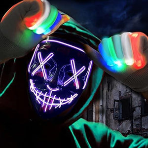 Halloween Scary Mask with LED Gloves Kit, LED Costume Mask EL Wire Light Up Mask for Halloween Costume Festival Cosplay (Purple) - Glow-Paradise