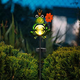 Garden Solar Lights Outdoor Decorations, Waterproof Frog Crackle Glass Globe Metal Garden Stake Lights, Solar Powered Warm White LED Light for Halloween Christmas Pathway Lawn Patio Yard Decor(Flower) - Glow-Paradise