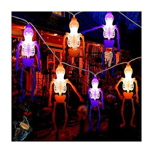 Halloween Decoration Outdoor, with 20Pcs Skeleton Lights, Battery Operated Halloween Decor 20 LED 10ft , 2 Modes (Flash/Steady On) Skull Decoration for Home Room Outdoor Decorations Orange and Purple - Glow-Paradise