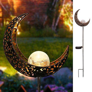 Homeimpro Garden Solar Lights Pathway Outdoor Moon Crackle Glass Globe Stake Metal Lights,Waterproof Warm White LED for Lawn,Patio or Courtyard (Bronze) - Glow-Paradise