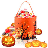 BEMISO Halloween Trick or Treat Bags With LED light Halloween Candy Basket Tote Bags Multipurpose Reusable Goody Bucket for Kids Halloween Party Favors (Orange) - Glow-Paradise