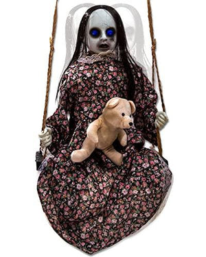 ELAMAS 4.5ft Animatronic Hanging Swinging Doll Halloween Decorations Sound Activated with Creepy Sound, Light Up Eyes, Scary Motion, Haunted House Holiday Decor Prop for Indoor Outdoor Decoration - Glow-Paradise