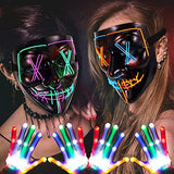 2 Pack Halloween Purge Masks Led Light Up Masks and Gloves Set for Halloween, Festival Cosplay (Style B) - Glow-Paradise
