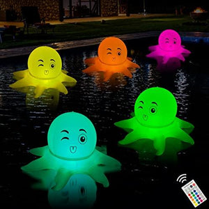 SEMANJLL Floating Pool Light, Solar Powered 20 inch Inflatable Octopus with Cute Expression LED Pool Ball Floating Lights Outdoor Decoration for Pool Yard Party (1 PCS) - Glow-Paradise