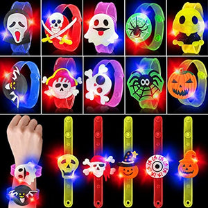 15 Pack Halloween LED Bracelets Halloween Party Favors for Kids 15 Styles Halloween Toys Gifts Halloween Trick Or Treat Goodies Bags Flashing Light Up Bracelet Glow in The Dark Party Supplies - Glow-Paradise