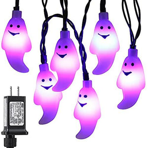 RECESKY 60 LED Halloween String Lights - 19.4ft Purple Ghost String Light with 30v Plug in, Extendable 8 Modes Halloween Lighting for Outdoor Garden Yard House Bedroom Halloween Party Decorations - Glow-Paradise