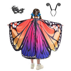 Butterfly Wings for Kids Butterfly Shawl Fairy Girl Cape Nymph Pixie Costume Halloween Accessory Children Size (Orange c) - Glow-Paradise