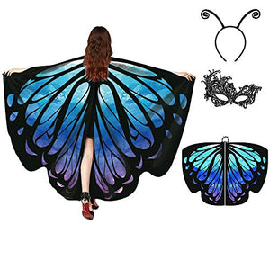 Butterfly Wings for Women, Butterfly Shawl Fairy Ladies Cape Nymph Pixie Costume Accessory (Starry Blue) - Glow-Paradise