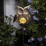 Go2garden Solar Lights Outdoor Owl Decorative Metal Stakes Lights Crackle Glass Light for Lawn, Yard Art, Pathway, Patio Decor(Bronze) - Glow-Paradise