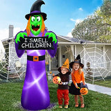 TURNMEON 8 Ft Giant Halloween Inflatables Witch Outdoor Decorations, Scary Witch Holds I Smell Children Banner LED Lights Blow Up Yard Halloween Decor Garden Lawn Holiday Party Home with Stakes Tether - Glow-Paradise