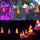 Twinkle Star Halloween Decorations 8 Pcs Lighted Hanging Witch Hats, 14ft 56 LEDs Halloween Indoor Outdoor Remote Control String Lights, Battery Powered with 8 Lighting Modes for Garden, Yard, Tree - Glow-Paradise