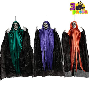 36” Hanging Grim Reapers in different color (3 Pack), Halloween Hanging Grim Reaper, Halloween Skeleton Grim Reaper for Haunted House Prop Décor, Halloween Outdoor Indoor Decor - Glow-Paradise