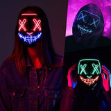 Halloween Purge Light Up Mask Glow Costume Neon Face Masks Led Scary Scream Rave Cool 2 Pack Cheap Glowing for Adults Men Women Teens Kids Girls Boys Parties Movie La Máscara 3 Light Modes Purple Red - Glow-Paradise