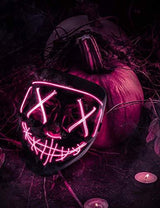 Depointer Halloween Scary Mask Cosplay Led Costume Mask EL Wire Light up Halloween Festival Party(Pink) - Glow-Paradise