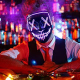 Halloween Scary Mask with LED Gloves Kit, LED Costume Mask EL Wire Light Up Mask for Halloween Costume Festival Cosplay (Purple) - Glow-Paradise