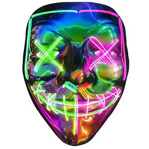 Halloween Purge Mask Light up - CHAOYU LED Scary Face Mask 2 Color Glow Mask with 3 Light Modes Masquerade Costume for Adults Kids Men Women(Green & Pink) - Glow-Paradise