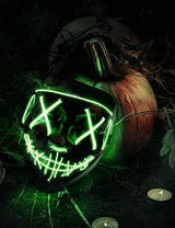 Depointer Halloween Scary Mask Cosplay Led Costume Mask EL Wire Light up Halloween Festival Party(Fluorescent Green) - Glow-Paradise