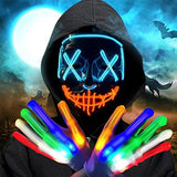 Halloween Scary Mask with LED Gloves Kit, LED Costume Mask EL Wire Light Up Mask for Halloween Costume Festival Cosplay (Blue & Red) - Glow-Paradise