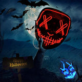 2 Packs Led Light Up Halloween Cosplay Face Mask, Glow Purge Neon Adults Scary Masked Women & Men Masquerade Party Costumes Accessories Blue & Red - Glow-Paradise