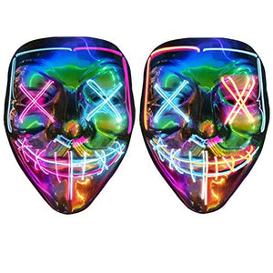 Halloween Purge Mask Light up - CHAOYU 2 Pack LED Scary Face Mask 2 Color Glow Mask with 3 Light Modes Masquerade Costume for Adults Kids Men Women(Multi-color Set) - Glow-Paradise
