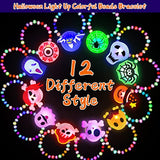 12 Pack Halloween LED Beaded Bracelets Halloween Gifts Toys Party Favors for Kids 12 Styles Halloween Trick or Treat Goodies Bag Fillers Flashing Light Up Bracelets Glow in the Dark Party Supplies - Glow-Paradise