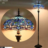 WERFACTORY Tiffany Floor Lamp Dragonfly Blue Stained Glass Standing Reading Light 16X16X64 Inches Antique Pole Corner Lamp Decor Bedroom Living Room Home Office (LED Bulb Included) S631 Series - Glow-Paradise