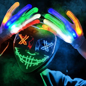 Halloween Scary Mask with LED Gloves Kit, LED Costume Mask EL Wire Light Up Mask for Halloween Costume Festival Cosplay(Blue & Green & Red) - Glow-Paradise