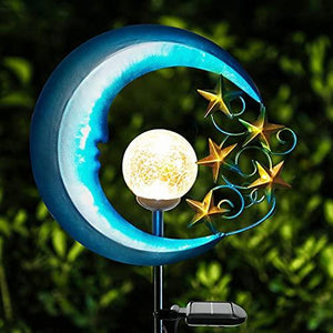 EPROSMIN Solar Outdoor Garden Lights - Solar Powered Pathway Lights Outdoor Decorative Lights Waterproof Crackle Glass Globe Led Landscape Lighting for Pathway,Yard,Lawn,Patio Stars Moon - Glow-Paradise