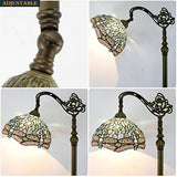 WERFACTORY Tiffany Floor Lamp Sea Blue Stained Glass Dragonfly Arched Lamp 12X18X64 Inches Gooseneck Adjustable Corner Standing Reading Light Decor Bedroom Living Room (LED Bulb Included) S147 Series - Glow-Paradise