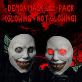 2 Pack Creepy Halloween Mask Eyes Glow,Smiling Demons Terror Ghost Dance Party Mask,Cosplay Props Scary Halloween Costume Party Props Grey-white mask - Glow-Paradise