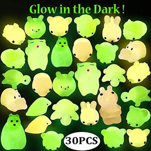 Outee Mochi Animals Toys 30 Pcs Lovely Mini Squishies Glow in The Dark Toys Mini Stress Relief Toys Mochi Squishies Toys Cute Mochi Cat Random Relief Stress Toys Easter Gifts for Kids Adults - Glow-Paradise
