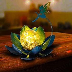 Garden Solar Lights Decorative, Crackle Globe Glass Lotus Flower with Fairy Decor, Mother's Day Gifts Metal Lotus Lamp for Garden Patio Lawn Walkway Tabletop(Warm White) - Glow-Paradise