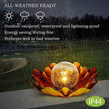 Gold Solar Flower Light Outdoor Decorations,Garden Glow Solar Lights with Metal Petal Waterproof,Glass Crackle Solar Powered Ball Decor Light for Tabletop,Ground,Walkway Yard - Glow-Paradise