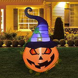 GOOSH 5 FT Halloween Inflatable Pumpkin with Wizard Hat with Build-in LED Lights Decoration Lighted for Home Yard Garden Indoor and Outdoor - Glow-Paradise