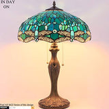 WERFACTORY Tiffany Table Lamp Green Stained Glass Dragonfly Bedside Lamp 16X16X24 Inches Antique Desk Reading Light Metal Base Decor Bedroom Living Room Home Office (LED Bulb Included) S622 Series - Glow-Paradise